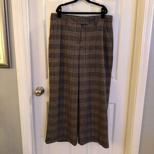 Express Editor Relaxed Trouser Pants Plaid Grey Orange Silver 12S Wide Leg